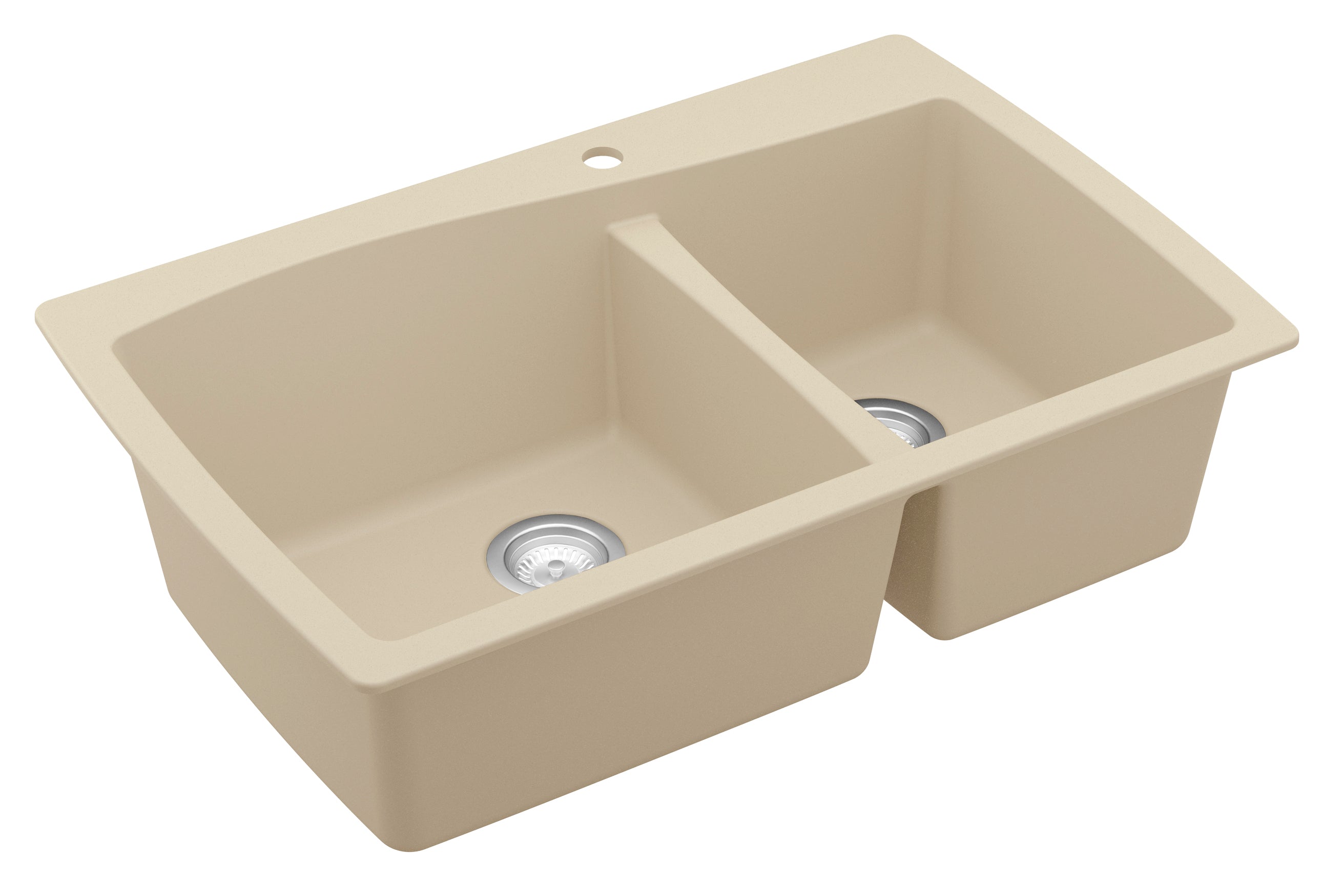Karran 34" Drop In/Topmount Quartz Composite Kitchen Sink, 60/40 Double Bowl, Bisque, QT-721-BI