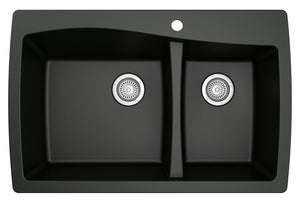 Alternate Image for Karran 34" Drop In/Topmount Quartz Composite Kitchen Sink, 60/40 Double Bowl, Black, QT-721-BL