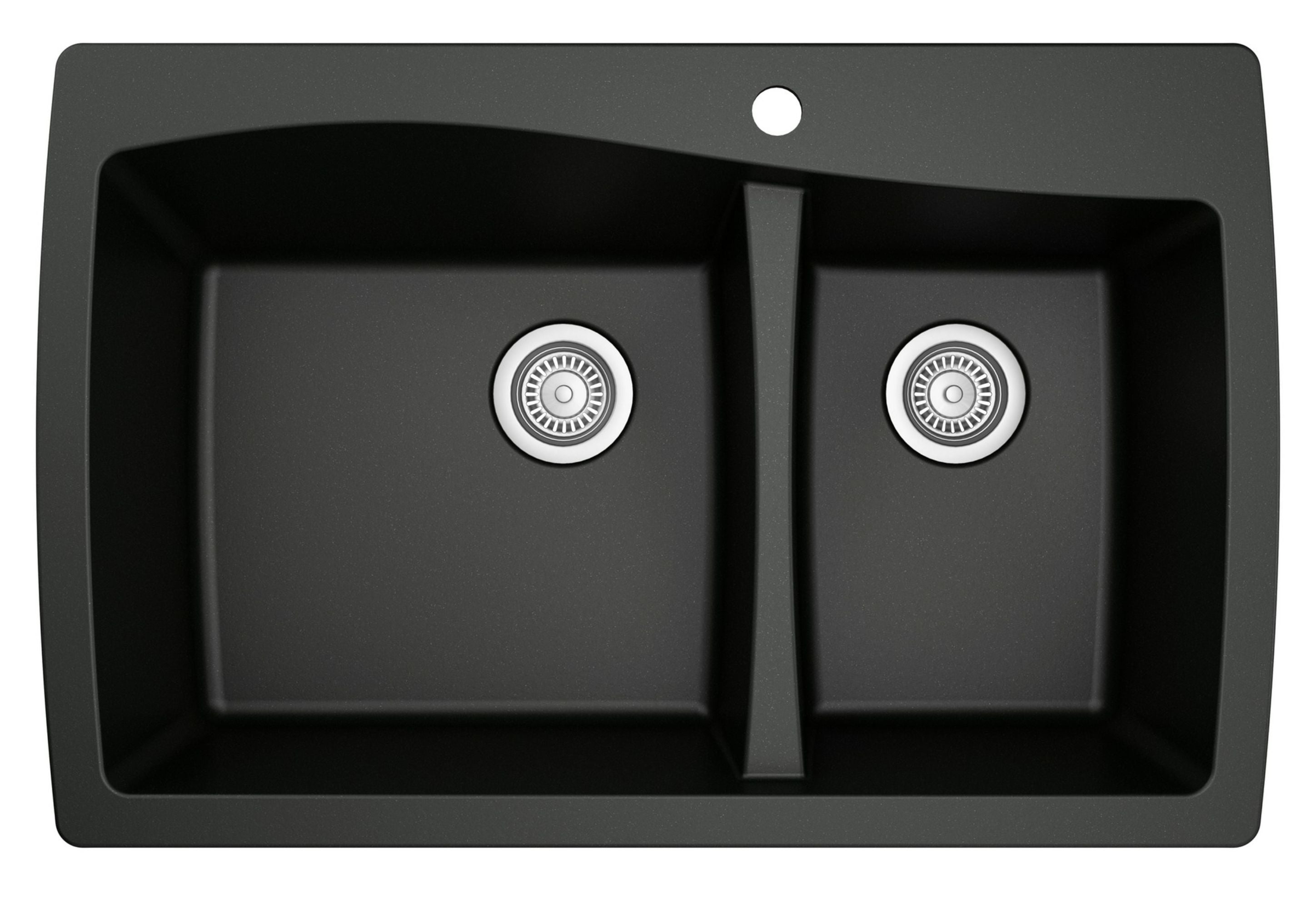Karran 34" Drop In/Topmount Quartz Composite Kitchen Sink with Accessories, 60/40 Double Bowl, Black, QT-721-BL-PK1