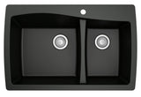Karran 34" Drop In/Topmount Quartz Composite Kitchen Sink with Accessories, 60/40 Double Bowl, Black, QT-721-BL-PK1