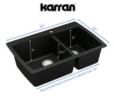 Karran 34" Drop In/Topmount Quartz Composite Kitchen Sink, 60/40 Double Bowl, Brown, QT-721-BR
