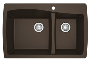 Alternate Image for Karran 34" Drop In/Topmount Quartz Composite Kitchen Sink, 60/40 Double Bowl, Brown, QT-721-BR