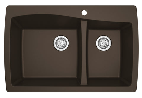 Karran 34" Drop In/Topmount Quarz Composite Kitchen Sink, 60/40 Double Bowl, Brown, QT-721-BR