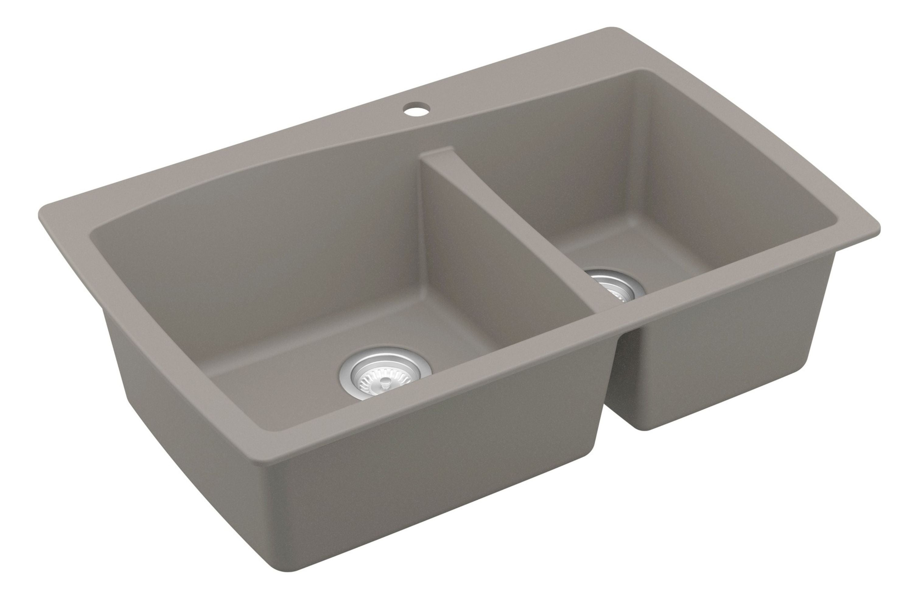Karran 34" Drop In/Topmount Quartz Composite Kitchen Sink with Accessories, 60/40 Double Bowl, Concrete, QT-721-CN-PK1