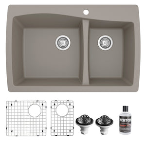 Alternate Image for Karran 34" Drop In/Topmount Quartz Composite Kitchen Sink with Accessories, 60/40 Double Bowl, Concrete, QT-721-CN-PK1