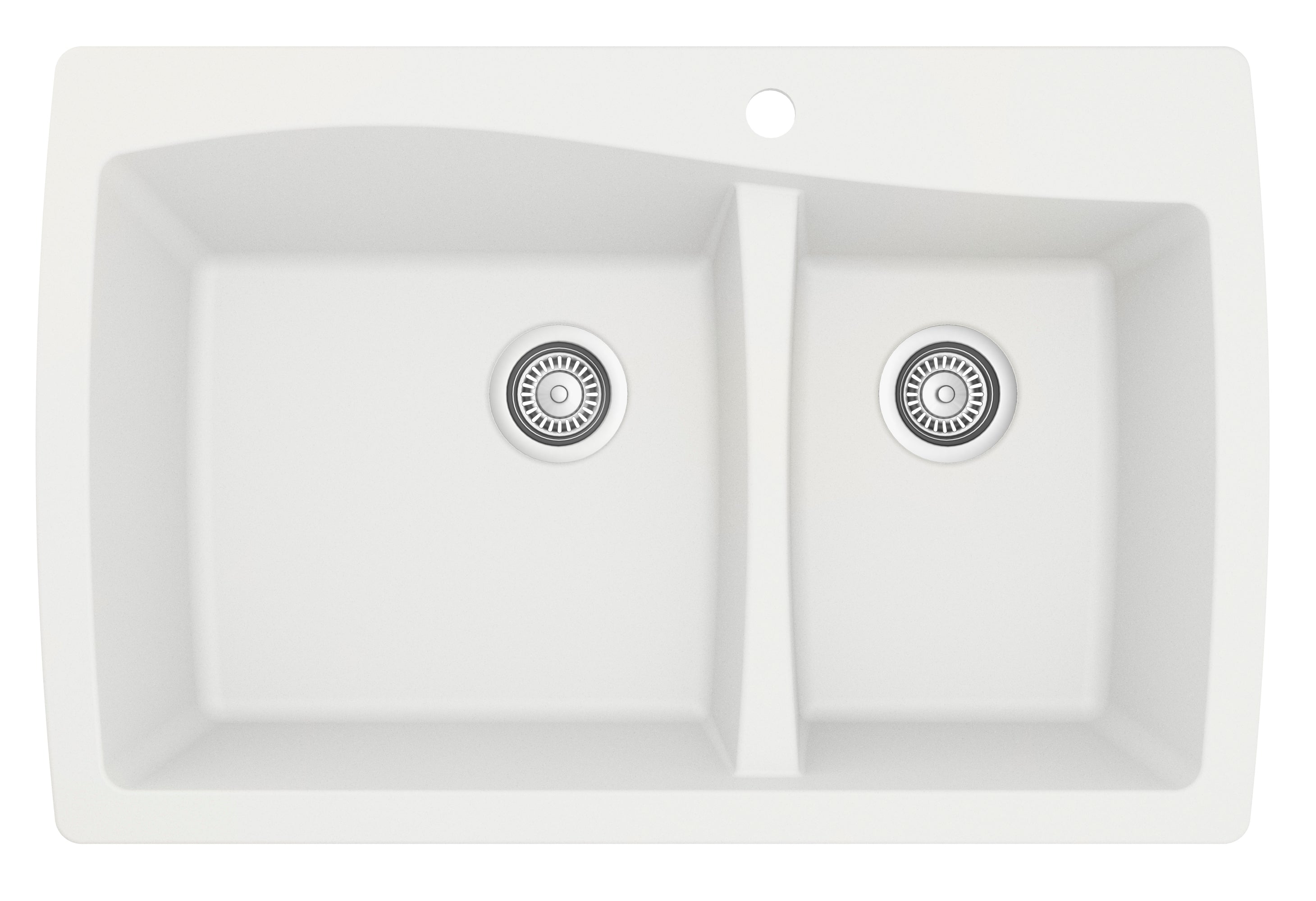 Karran 34" Drop In/Topmount Quartz Composite Kitchen Sink with Accessories, 60/40 Double Bowl, White, QT-721-WH-PK1