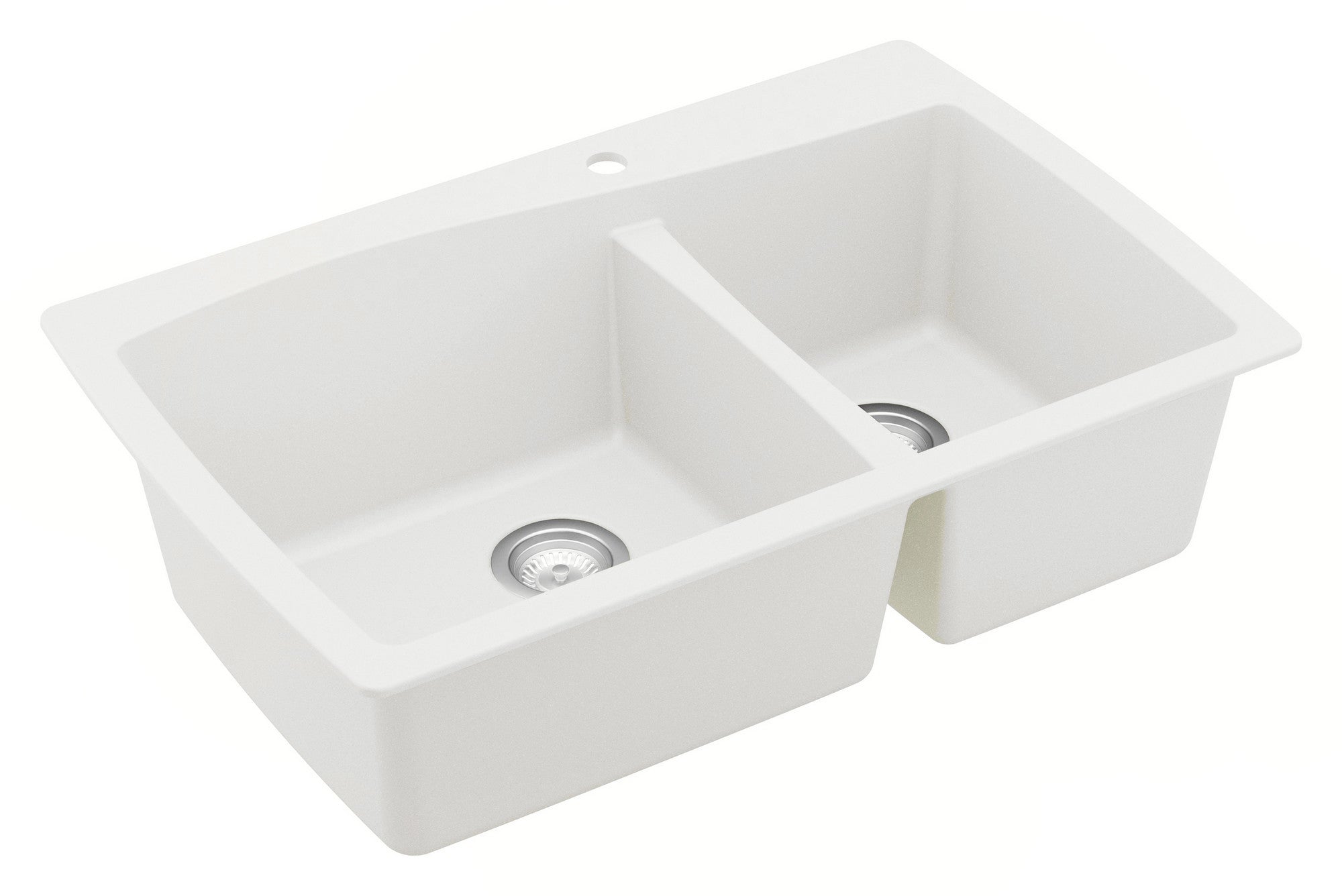 Karran 34" Drop In/Topmount Quartz Composite Kitchen Sink with Accessories, 60/40 Double Bowl, White, QT-721-WH-PK1