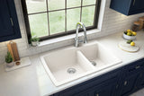 Karran 34" Drop In/Topmount Quartz Composite Kitchen Sink with Accessories, 60/40 Double Bowl, White, QT-721-WH-PK1