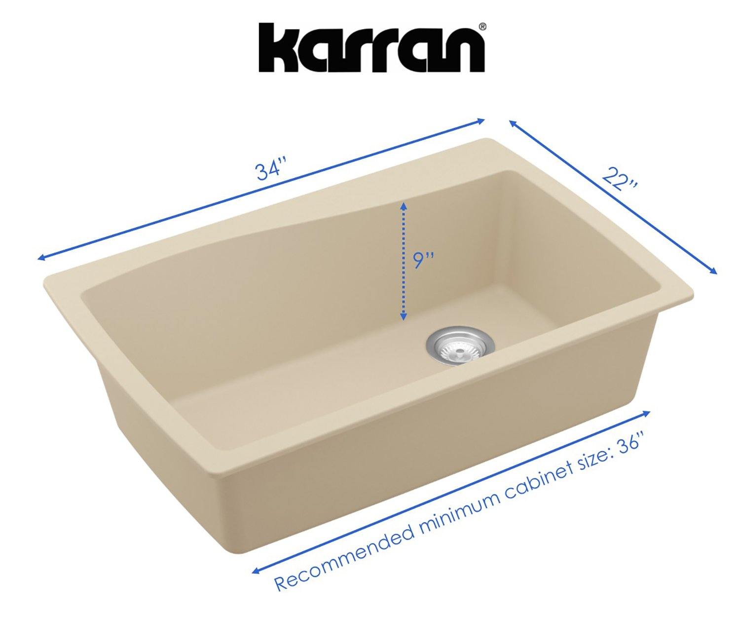 Karran 34" Drop In/Topmount Quartz Composite Kitchen Sink, Bisque, QT-722-BI