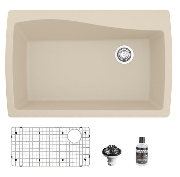 Karran 34" Drop In/Topmount Quartz Composite Kitchen Sink with Accessories, Bisque, QT-722-BI-PK1