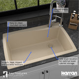Karran 34" Drop In/Topmount Quartz Composite Kitchen Sink with Accessories, Bisque, QT-722-BI-PK1
