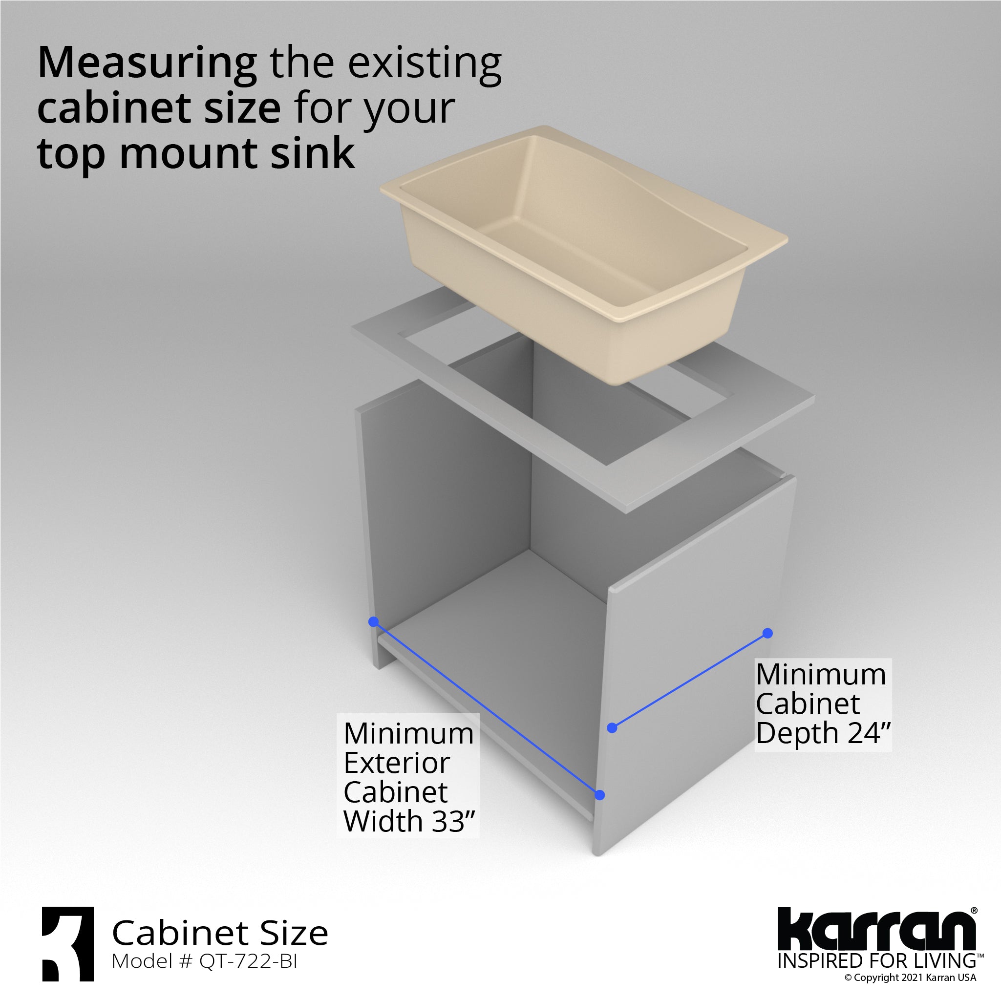 Karran 34" Drop In/Topmount Quartz Composite Kitchen Sink with Accessories, Bisque, QT-722-BI-PK1
