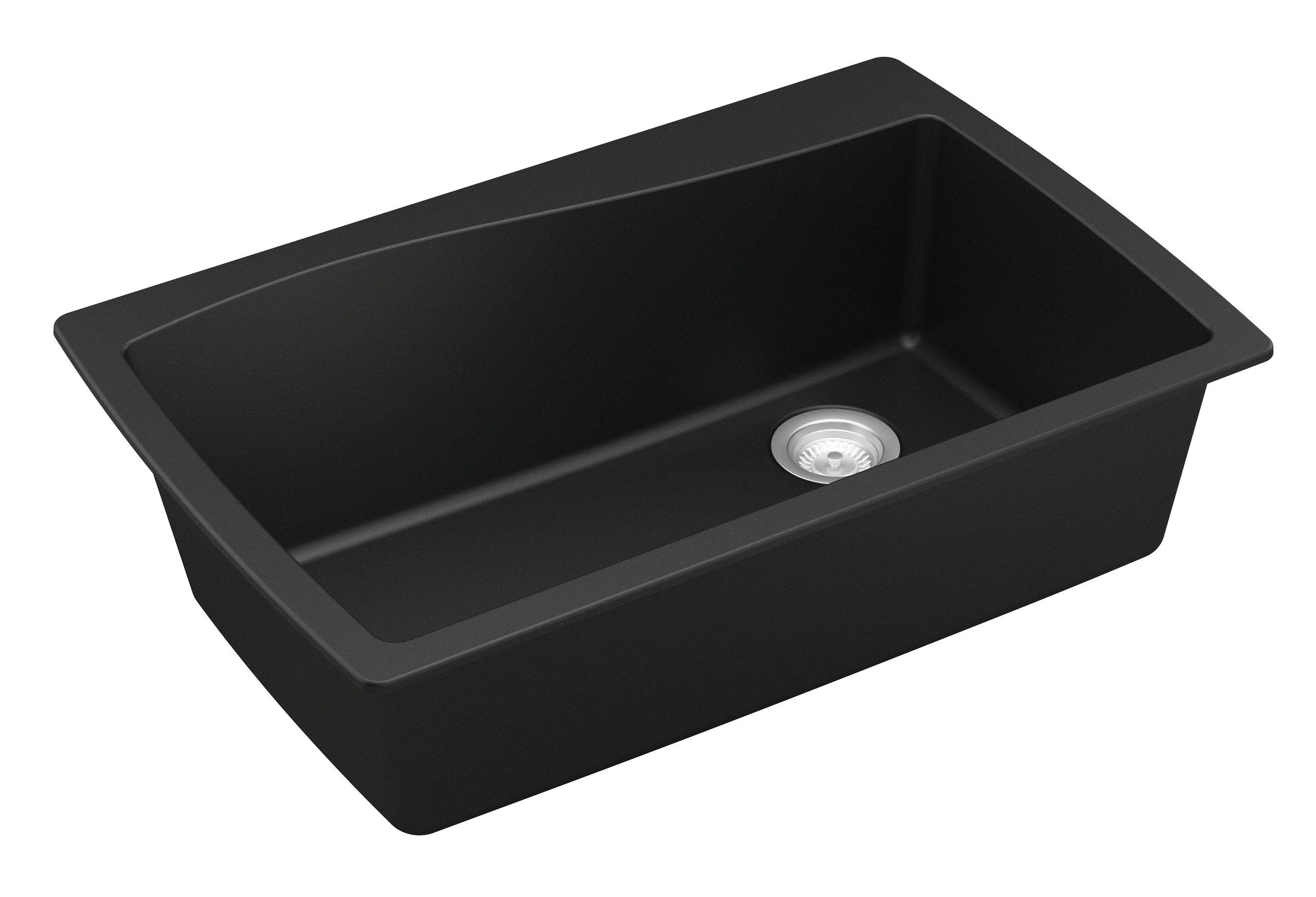 Karran 34" Drop In/Topmount Quartz Composite Kitchen Sink, Black, QT-722-BL