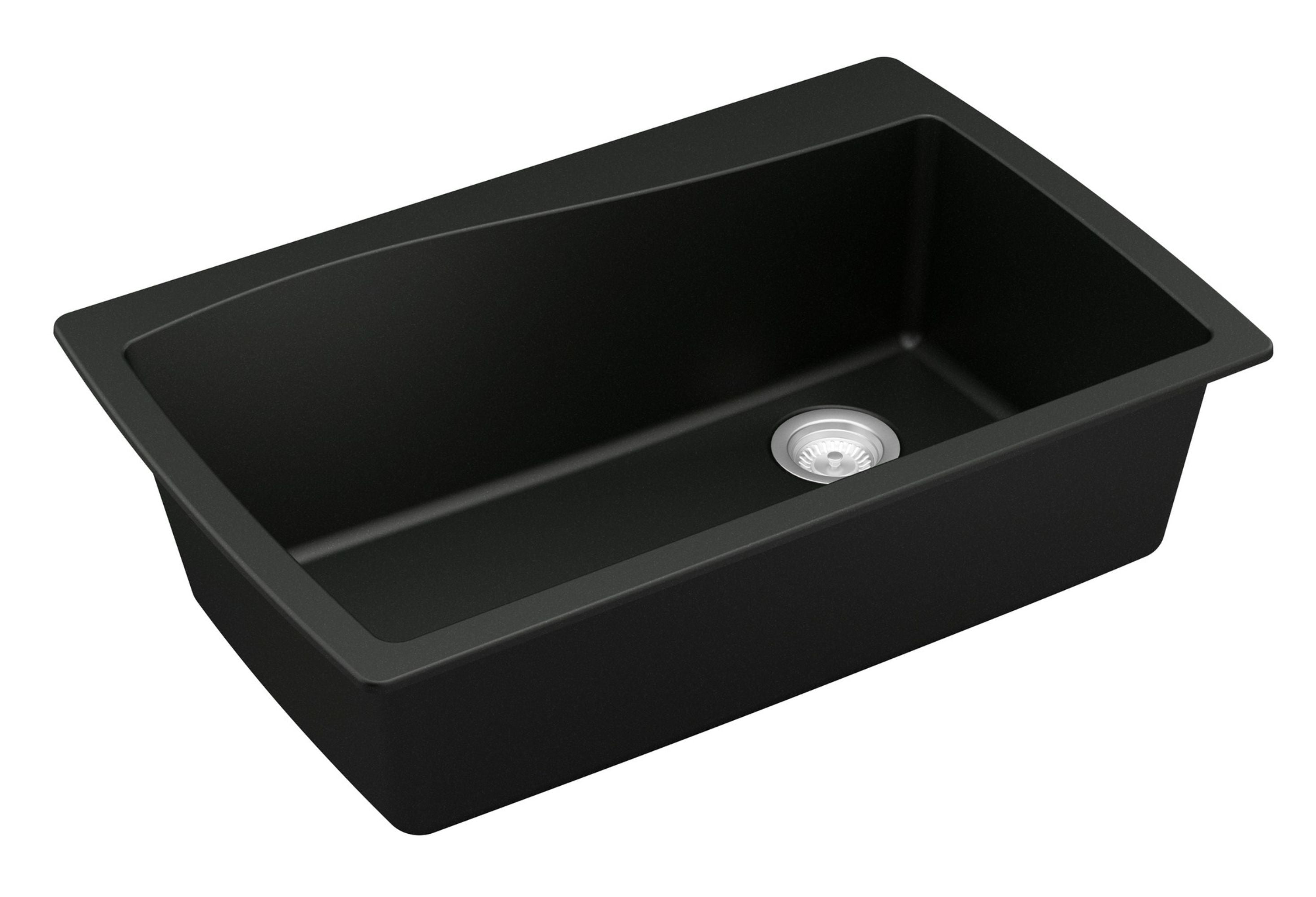 Karran 34" Drop In/Topmount Quartz Composite Kitchen Sink with Accessories, Black, QT-722-BL-PK1
