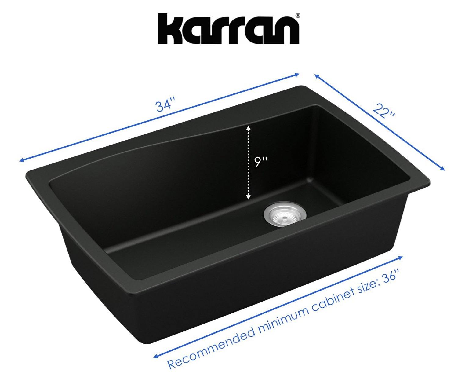 Karran 34" Drop In/Topmount Quartz Composite Kitchen Sink, Black, QT-722-BL