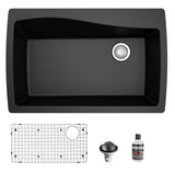 Karran 34" Drop In/Topmount Quartz Composite Kitchen Sink with Accessories, Black, QT-722-BL-PK1
