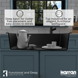 Karran 34" Drop In/Topmount Quartz Composite Kitchen Sink with Accessories, Black, QT-722-BL-PK1