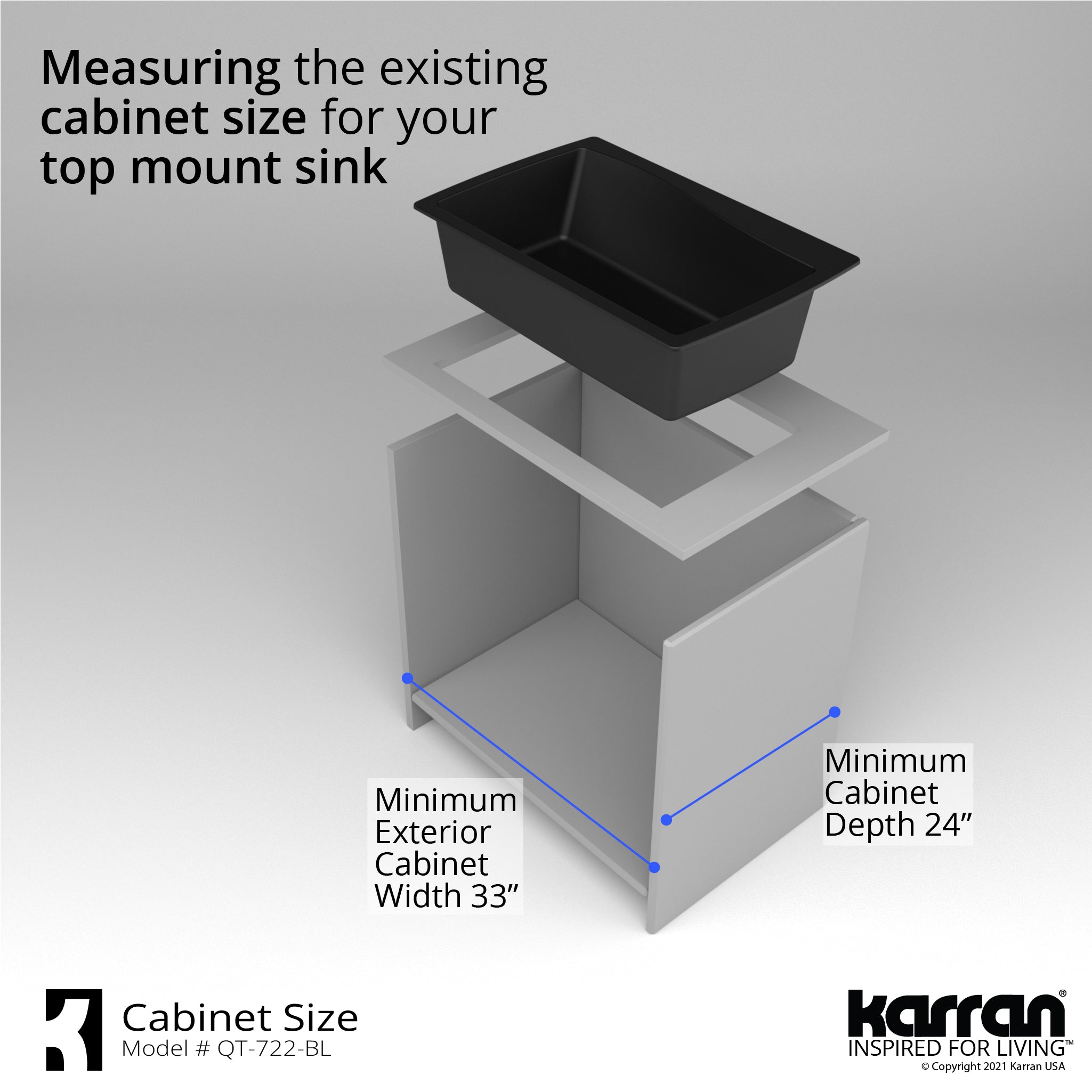 Karran 34" Drop In/Topmount Quartz Composite Kitchen Sink with Accessories, Black, QT-722-BL-PK1