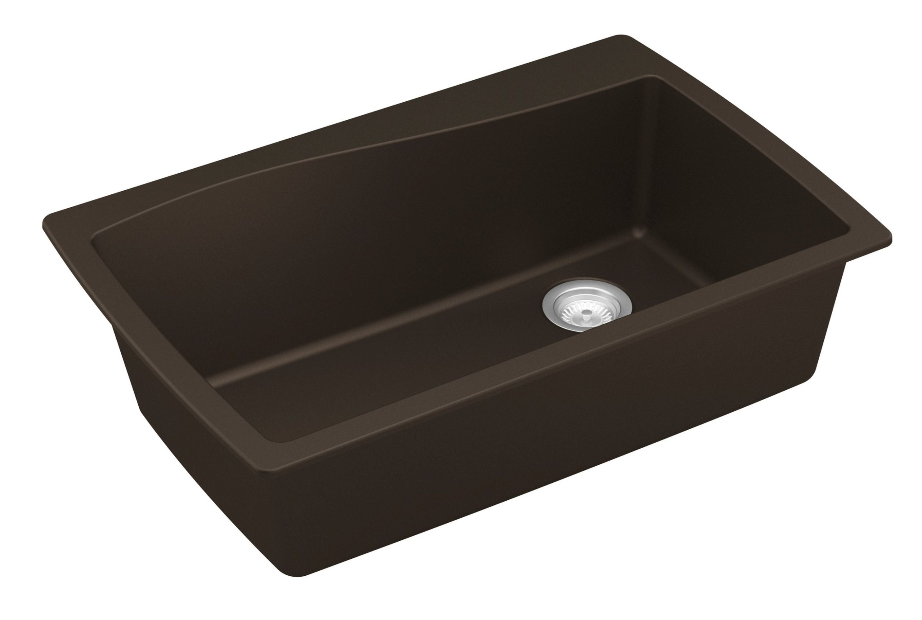 Karran 34" Drop In/Topmount Quartz Composite Kitchen Sink with Accessories, Brown, QT-722-BR-PK1