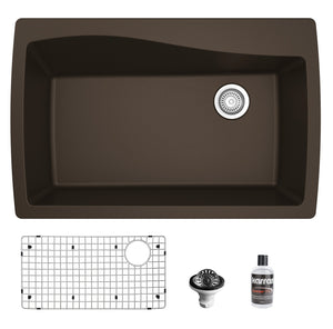 Alternate Image for Karran 34" Drop In/Topmount Quartz Composite Kitchen Sink with Accessories, Brown, QT-722-BR-PK1