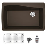 Karran 34" Drop In/Topmount Quartz Composite Kitchen Sink with Accessories, Brown, QT-722-BR-PK1