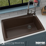 Karran 34" Drop In/Topmount Quartz Composite Kitchen Sink with Accessories, Brown, QT-722-BR-PK1