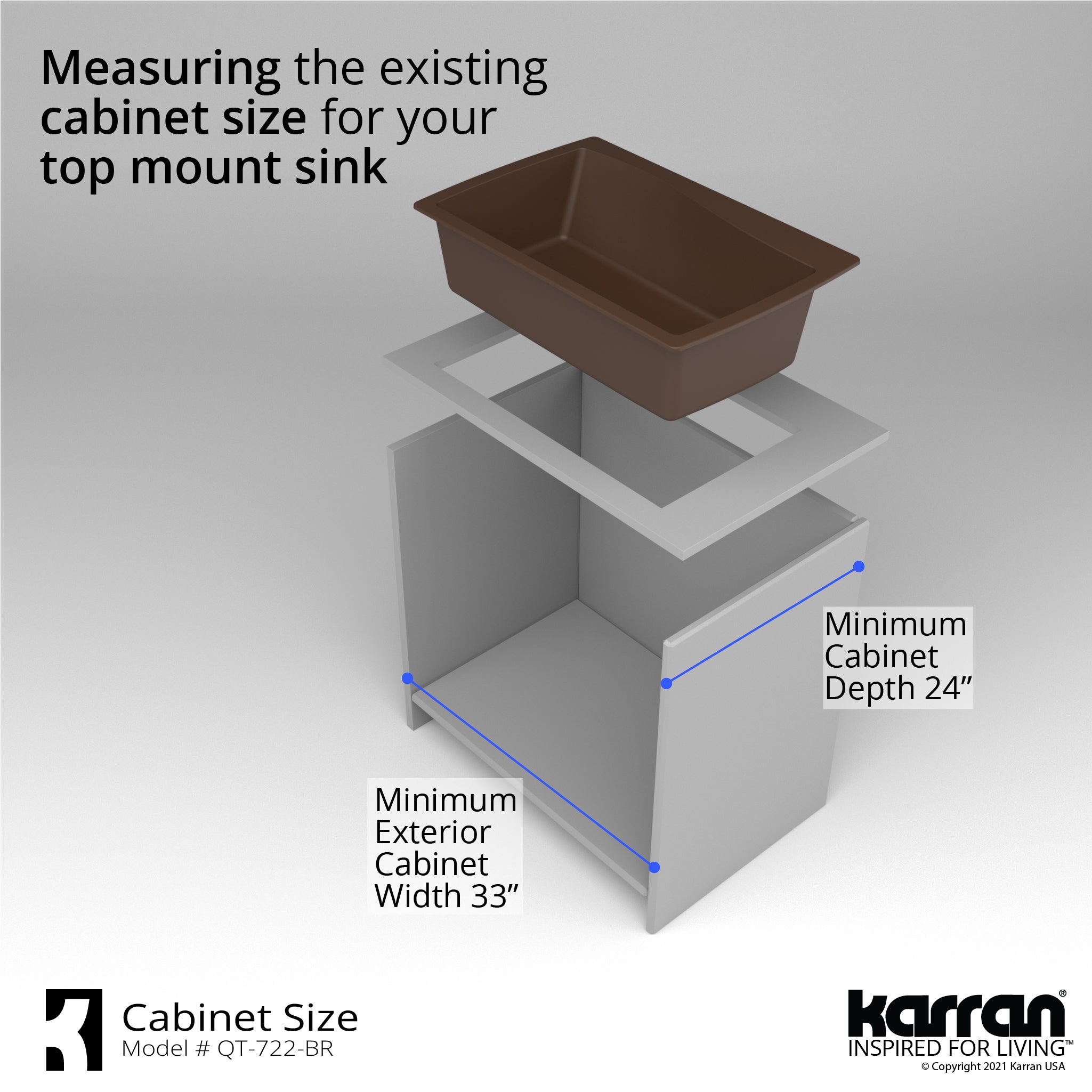 Karran 34" Drop In/Topmount Quartz Composite Kitchen Sink with Accessories, Brown, QT-722-BR-PK1