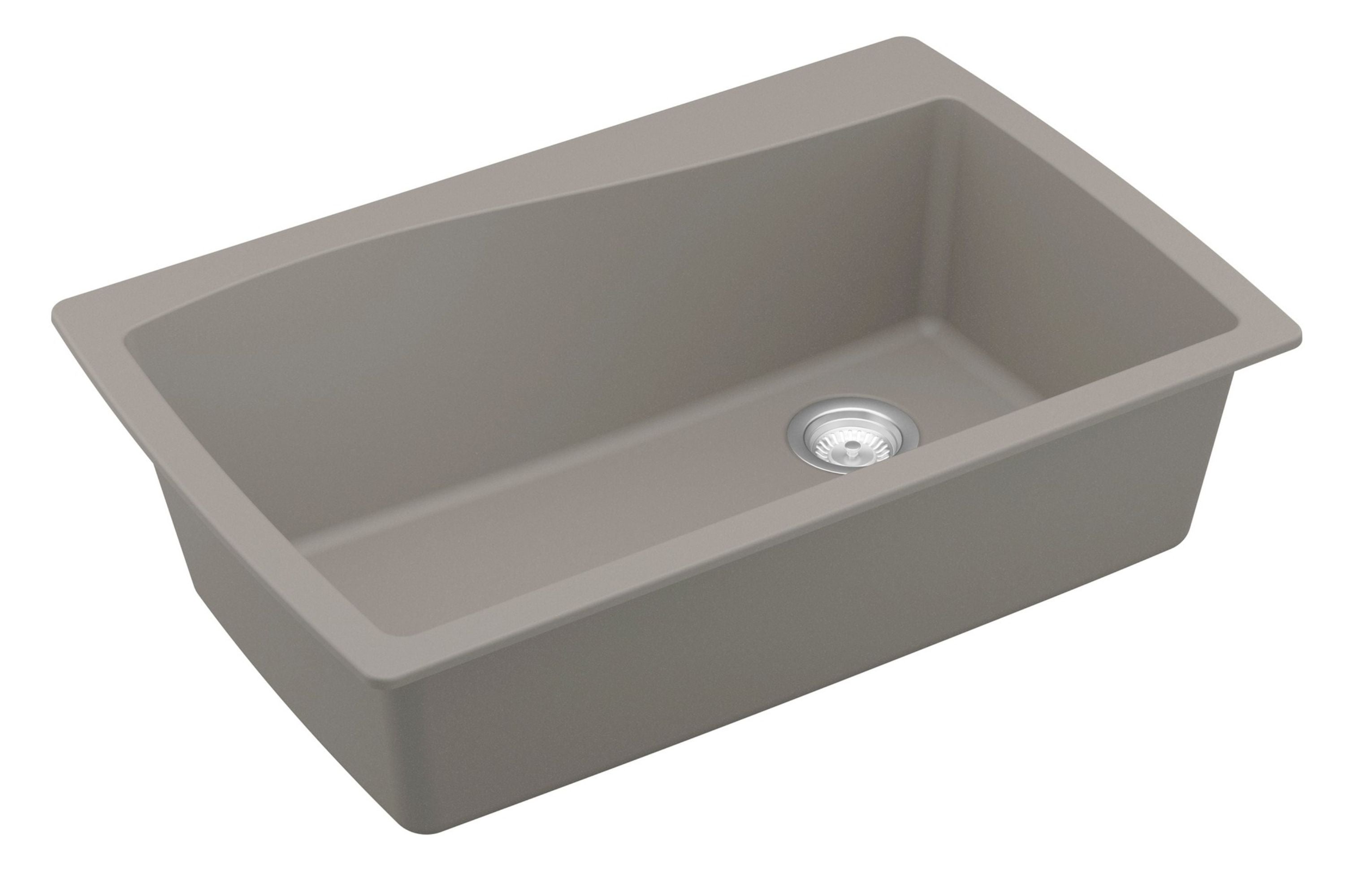 Karran 34" Drop In/Topmount Quartz Composite Kitchen Sink with Accessories, Concrete, QT-722-CN-PK1
