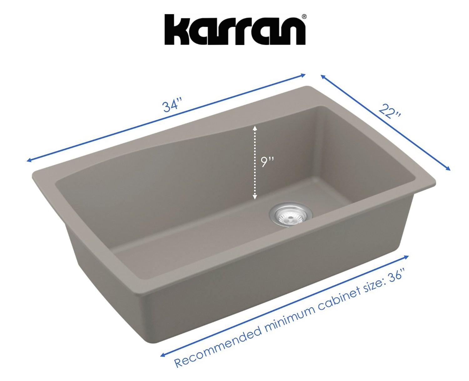Karran 34" Drop In/Topmount Quartz Composite Kitchen Sink, Grey, QT-722-GR