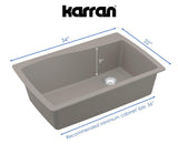 Karran 34" Drop In/Topmount Quartz Composite Kitchen Sink, Grey, QT-722-GR