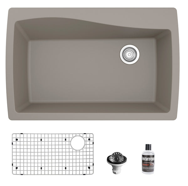 Karran 34" Drop In/Topmount Quartz Composite Kitchen Sink with Accessories, Concrete, QT-722-CN-PK1