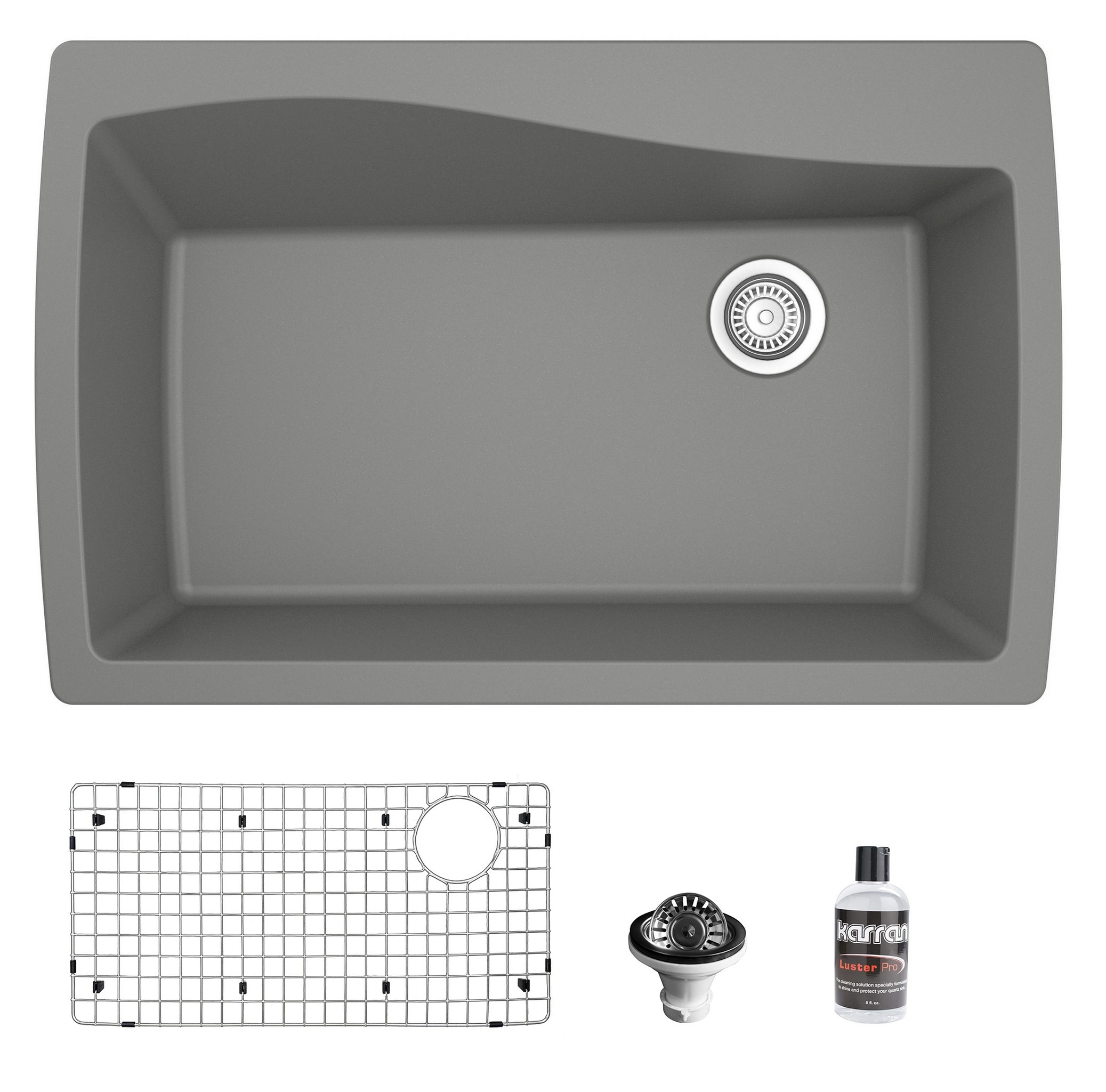 Karran 34" Drop In/Topmount Quartz Composite Kitchen Sink with Accessories, Grey, QT-722-GR-PK1