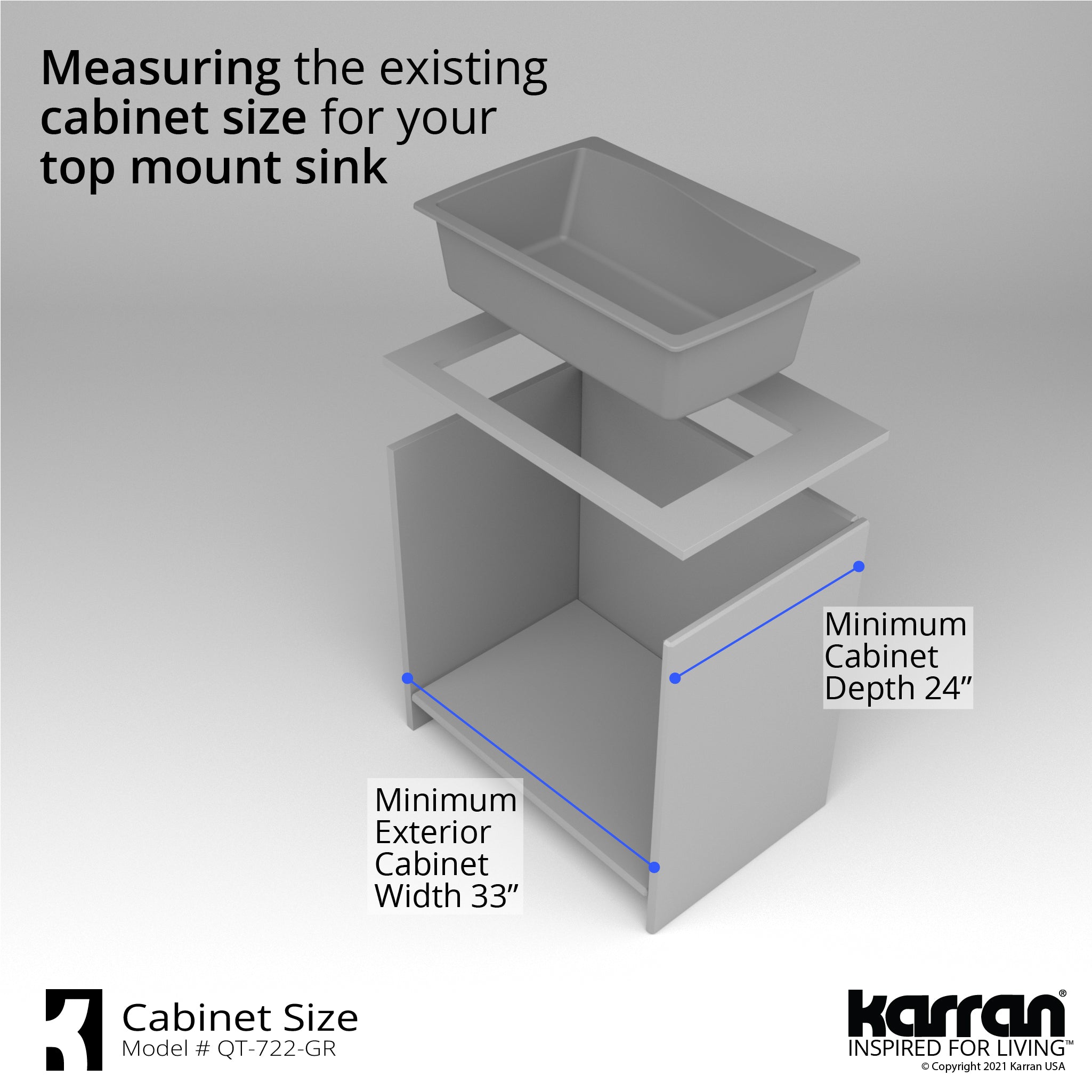 Karran 34" Drop In/Topmount Quartz Composite Kitchen Sink with Accessories, Grey, QT-722-GR-PK1