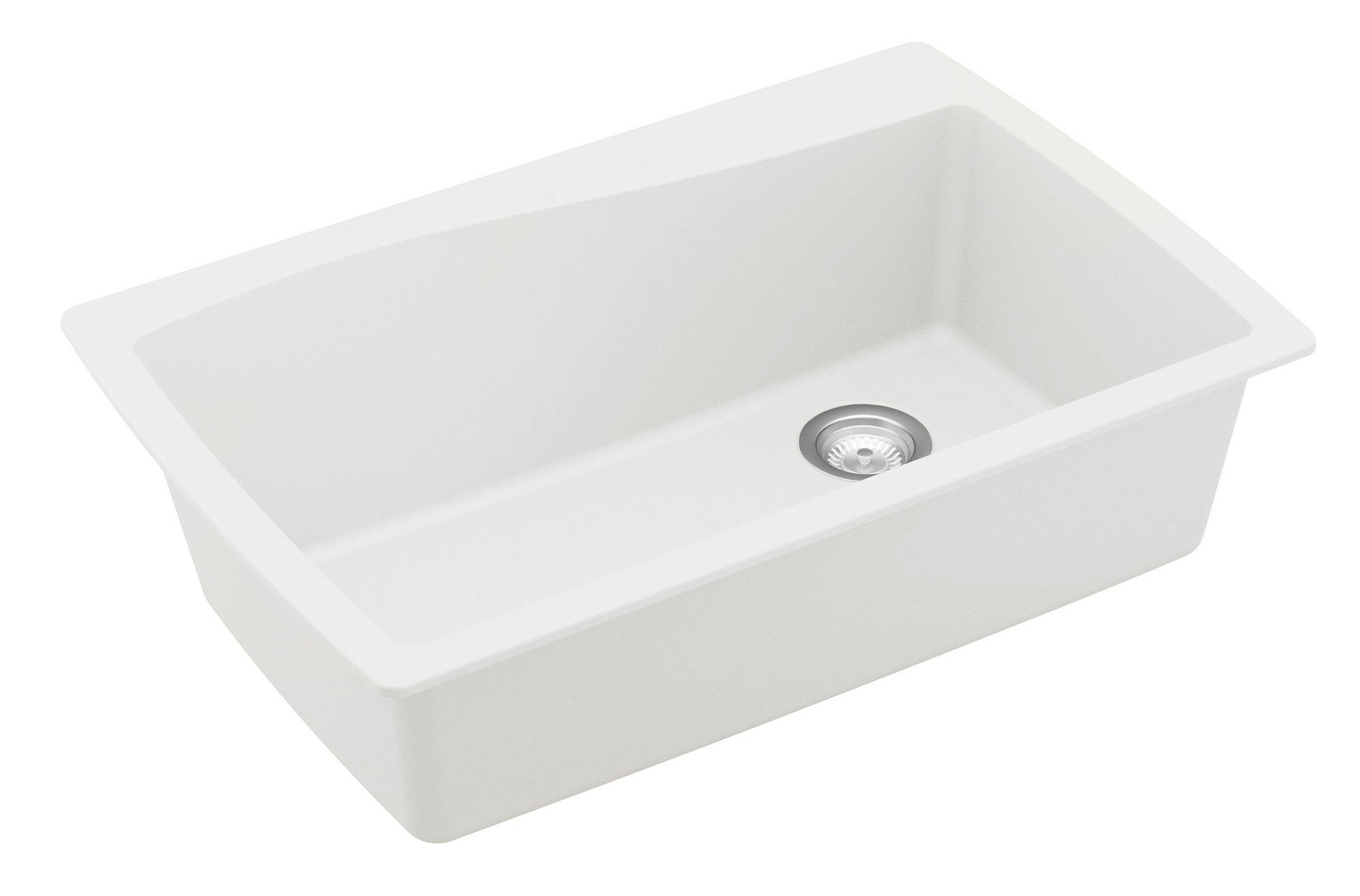Karran 34" Drop In/Topmount Quartz Composite Kitchen Sink with Accessories, White, QT-722-WH-PK1
