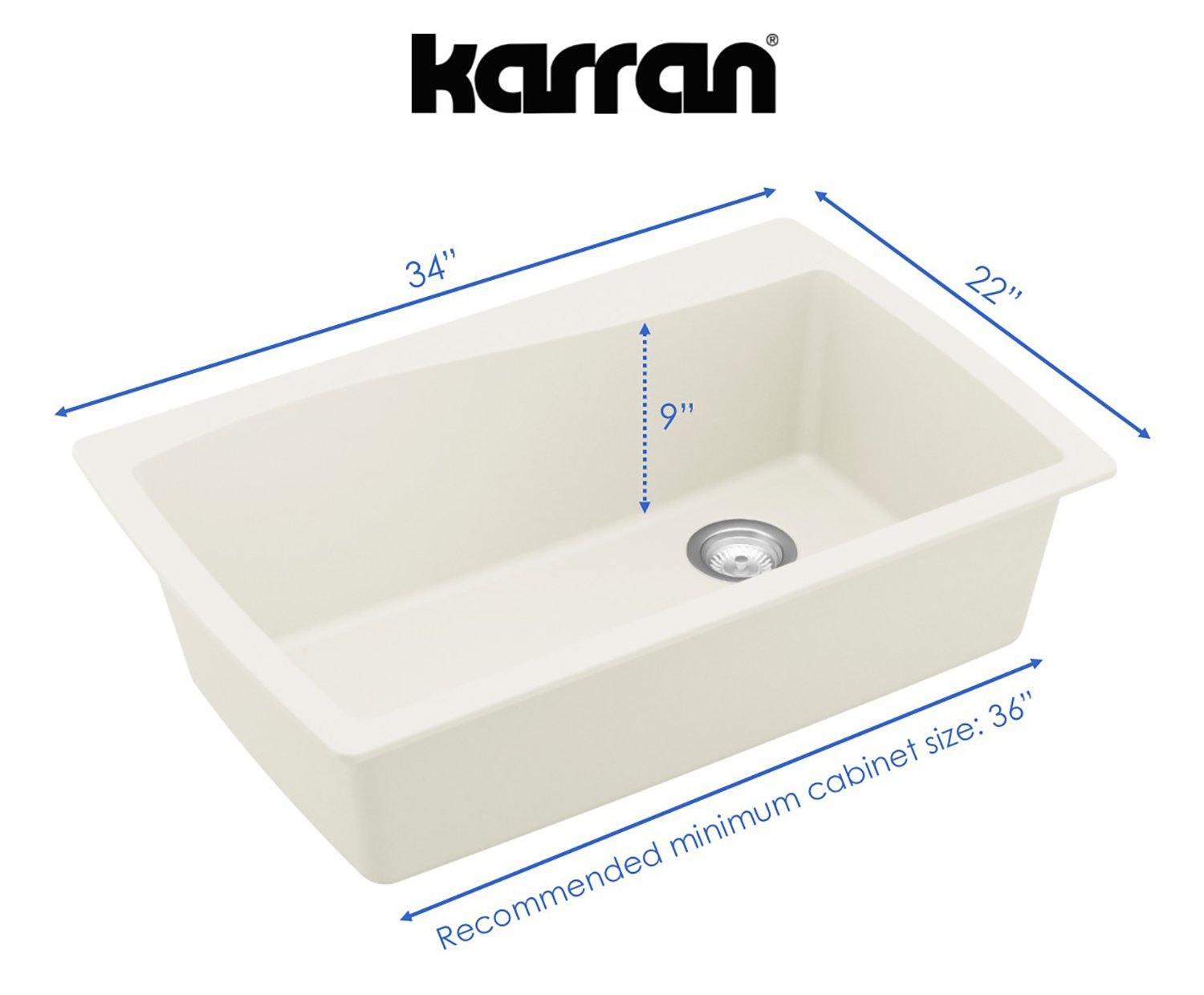 Karran 34" Drop In/Topmount Quartz Composite Kitchen Sink, White, QT-722-WH
