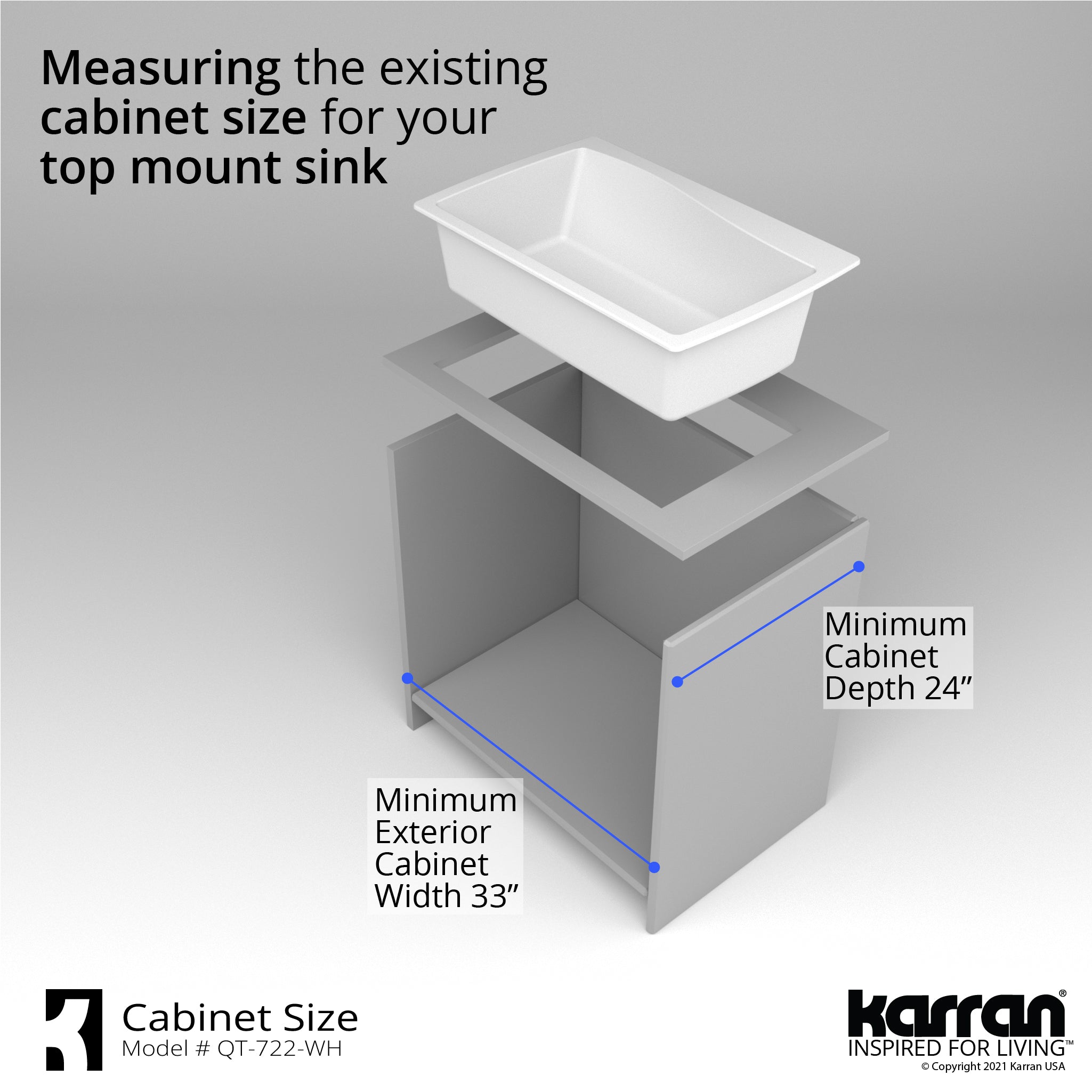 Karran 34" Drop In/Topmount Quartz Composite Kitchen Sink with Accessories, White, QT-722-WH-PK1
