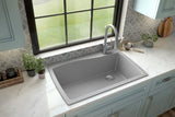 Karran 34" Drop In/Topmount Quartz Composite Kitchen Sink with Accessories, Grey, QT-722-GR-PK1