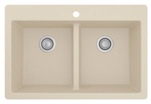 Alternate Image for Karran 33" Drop In/Topmount Quartz Composite Kitchen Sink, 50/50 Double Bowl, Bisque, QT-810-BI