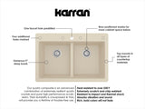 Karran 33" Drop In/Topmount Quartz Composite Kitchen Sink with Accessories, 50/50 Double Bowl, Bisque, QT-810-BI-PK1