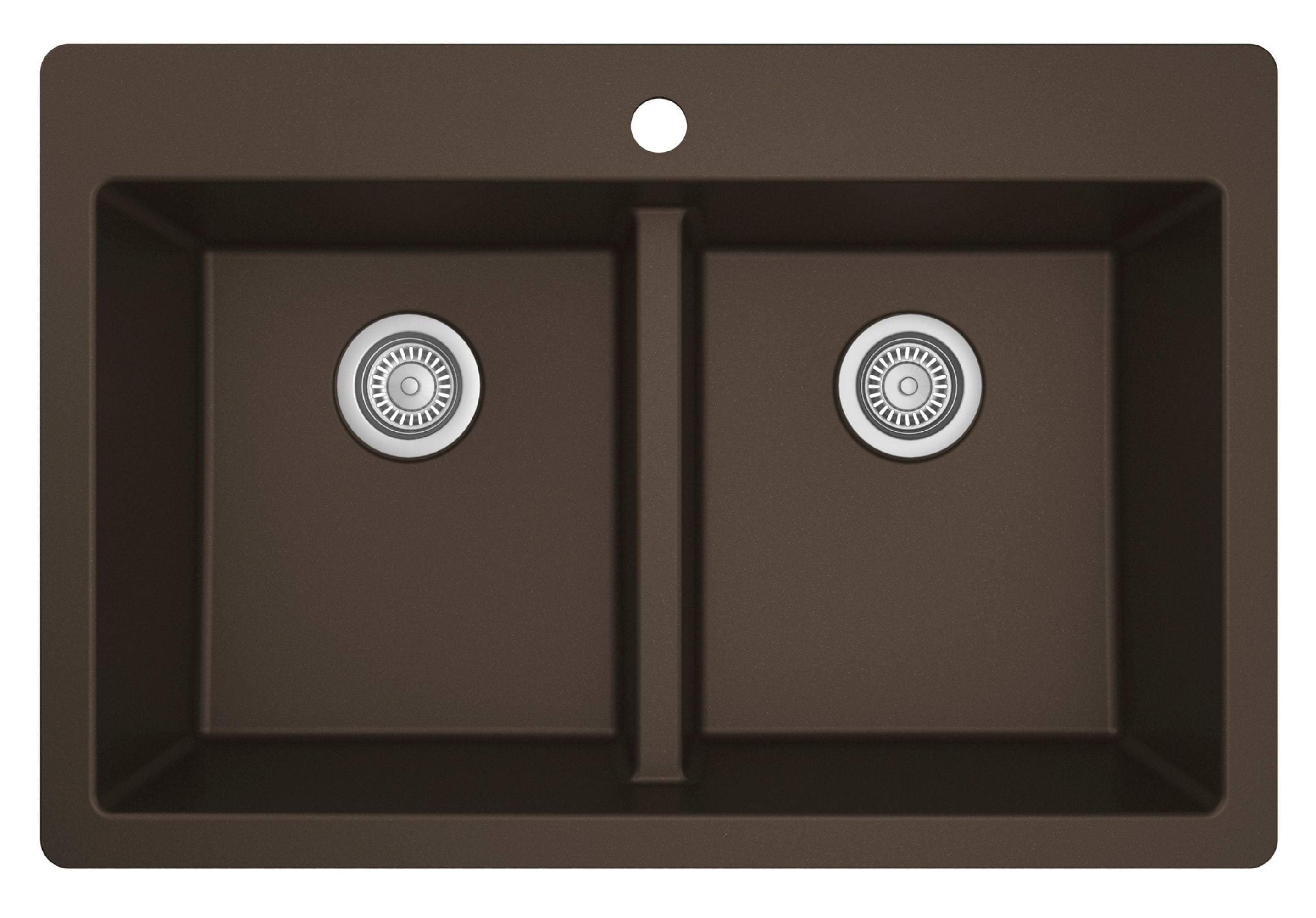 Karran 33" Drop In/Topmount Quartz Composite Kitchen Sink with Accessories, 50/50 Double Bowl, Brown, QT-810-BR-PK1
