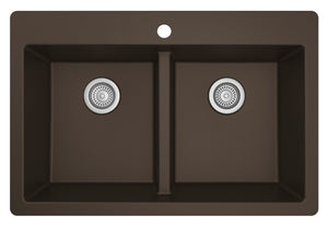 Alternate Image for Karran 33" Drop In/Topmount Quartz Composite Kitchen Sink, 50/50 Double Bowl, Brown, QT-810-BR