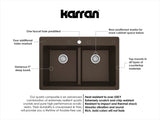 Karran 33" Drop In/Topmount Quartz Composite Kitchen Sink, 50/50 Double Bowl, Brown, QT-810-BR