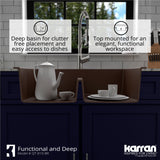 Karran 33" Drop In/Topmount Quartz Composite Kitchen Sink with Accessories, 50/50 Double Bowl, Brown, QT-810-BR-PK1