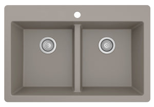 Alternate Image for Karran 33" Drop In/Topmount Quartz Composite Kitchen Sink, 50/50 Double Bowl, Concrete, QT-810-CN