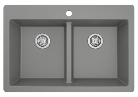 Karran 33" Drop In/Topmount Quartz Composite Kitchen Sink, 50/50 Double Bowl, Grey, QT-810-GR