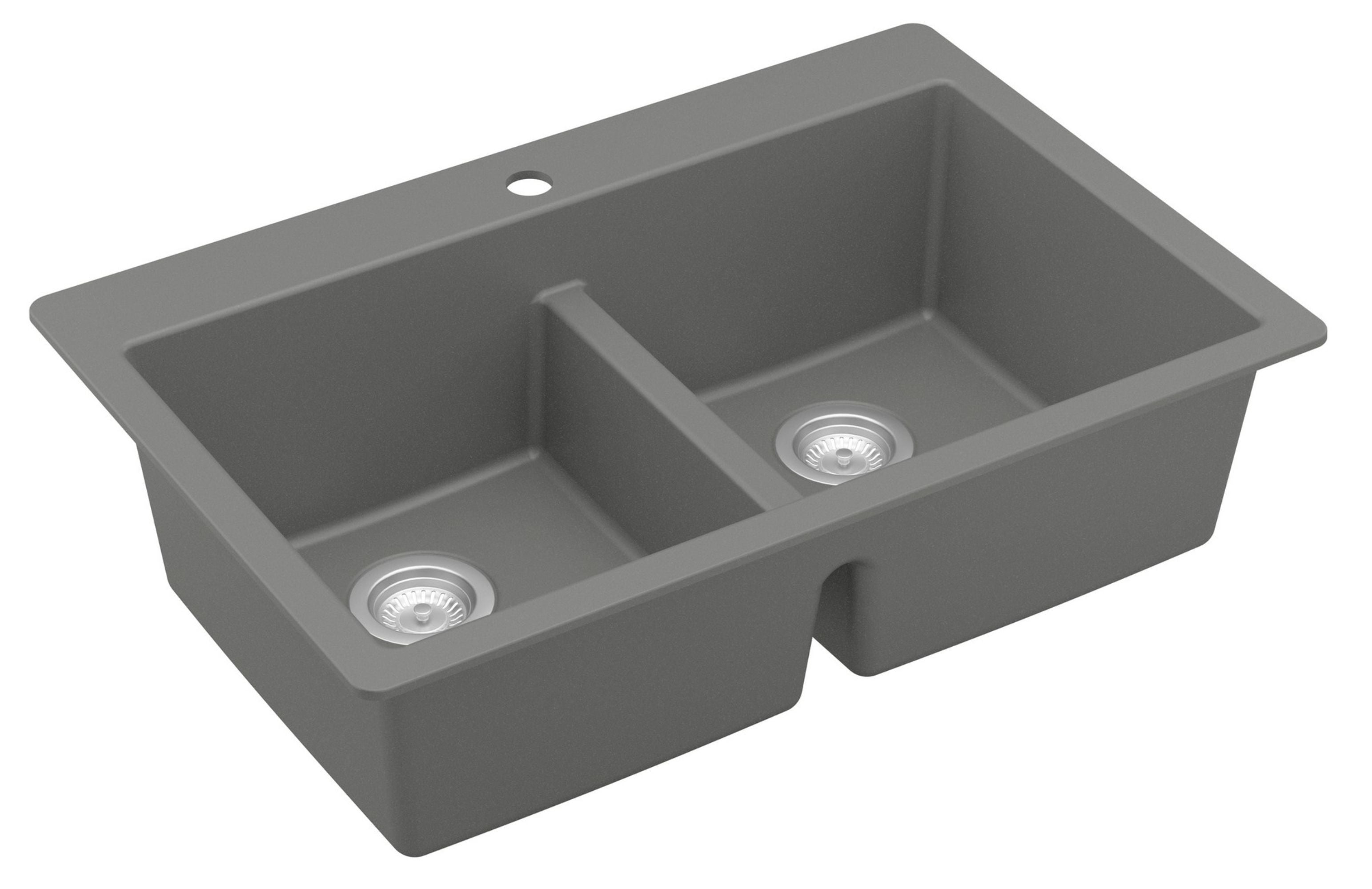 Karran 33" Drop In/Topmount Quartz Composite Kitchen Sink, 50/50 Double Bowl, Grey, QT-810-GR