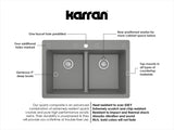 Karran 33" Drop In/Topmount Quartz Composite Kitchen Sink Kit, 50/50 Double Bowl, Grey, QT-810-GR-PK1