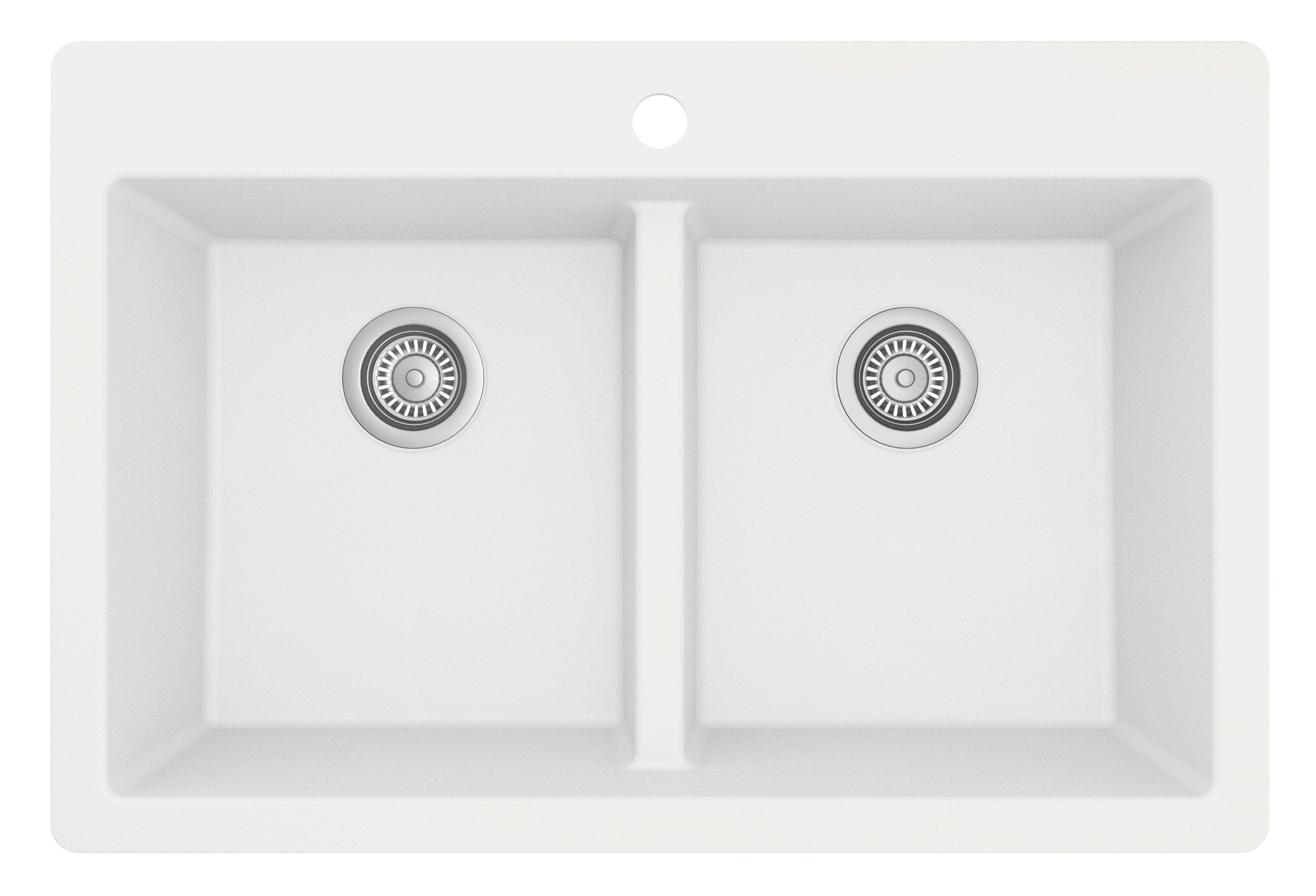 Karran 33" Drop In/Topmount Quartz Composite Kitchen Sink with Accessories, 50/50 Double Bowl, White, QT-810-WH-PK1