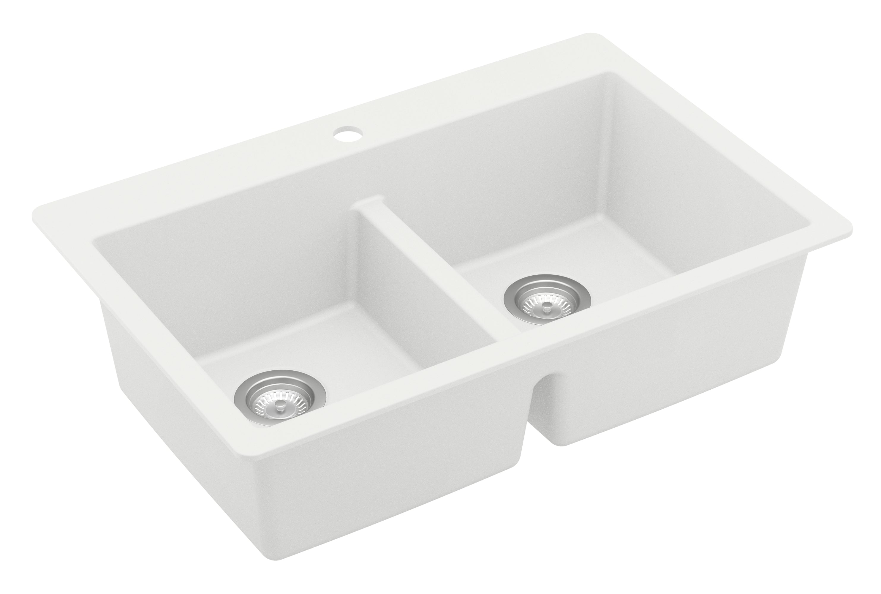 Karran 33" Drop In/Topmount Quartz Composite Kitchen Sink with Accessories, 50/50 Double Bowl, White, QT-810-WH-PK1