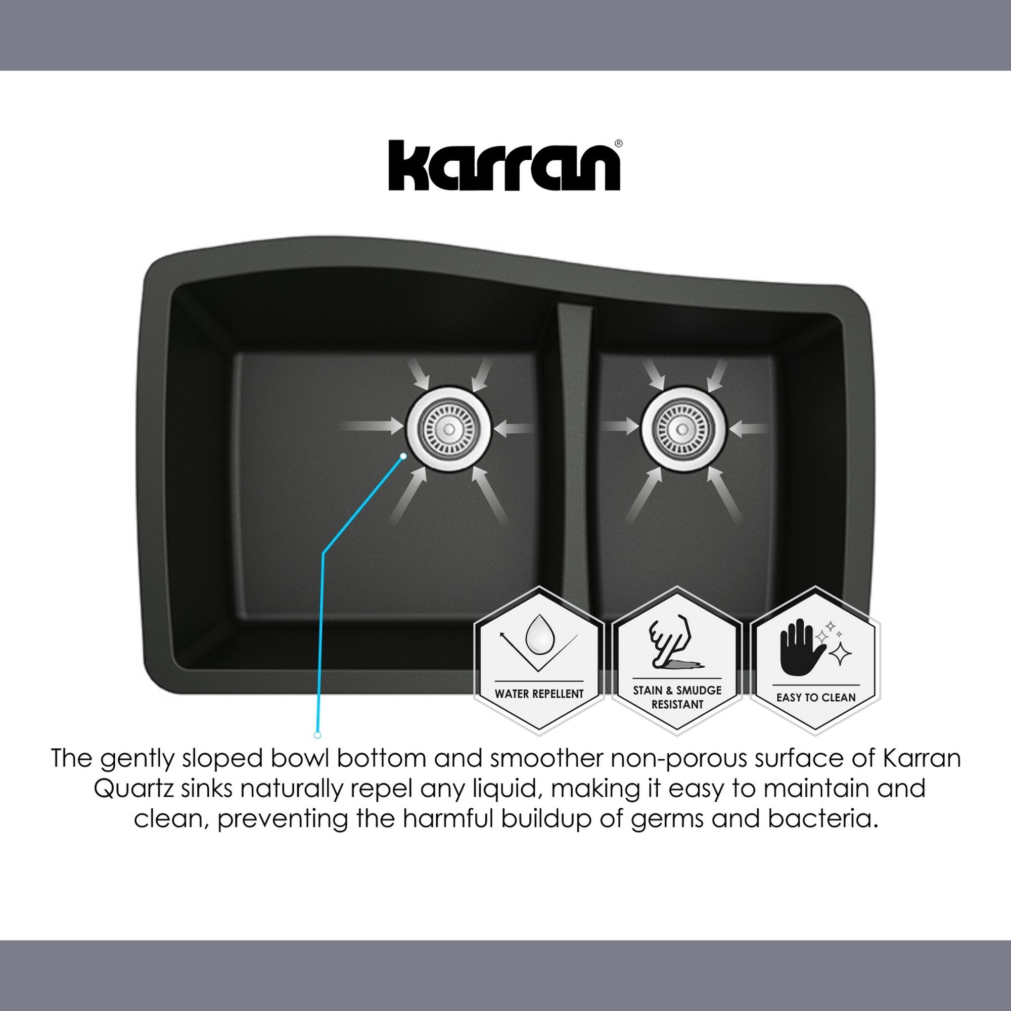 Karran 33" Drop In/Topmount Quartz Composite Kitchen Sink, 50/50 Double Bowl, Concrete, QT-810-CN